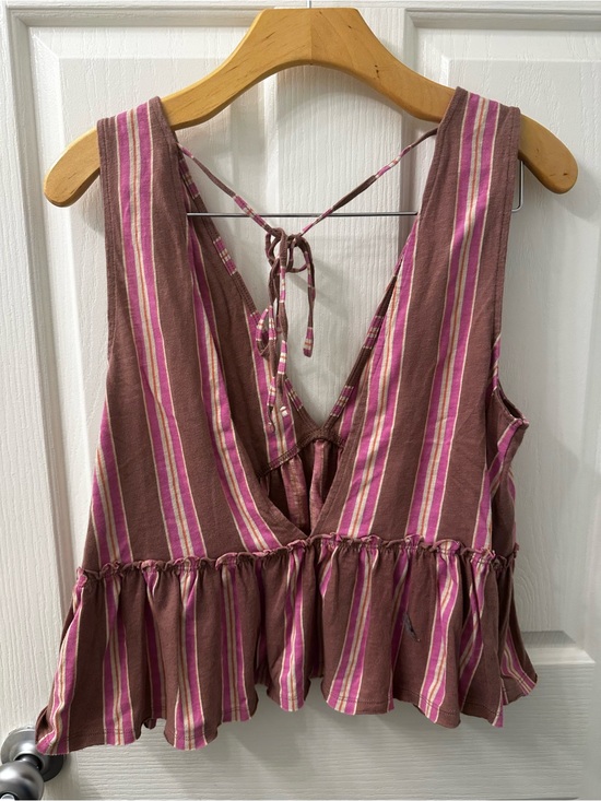 American Eagle Outfitters Tops - American Eagle Striped Pink and Brown Sleeveless Tank Top with Tie Back